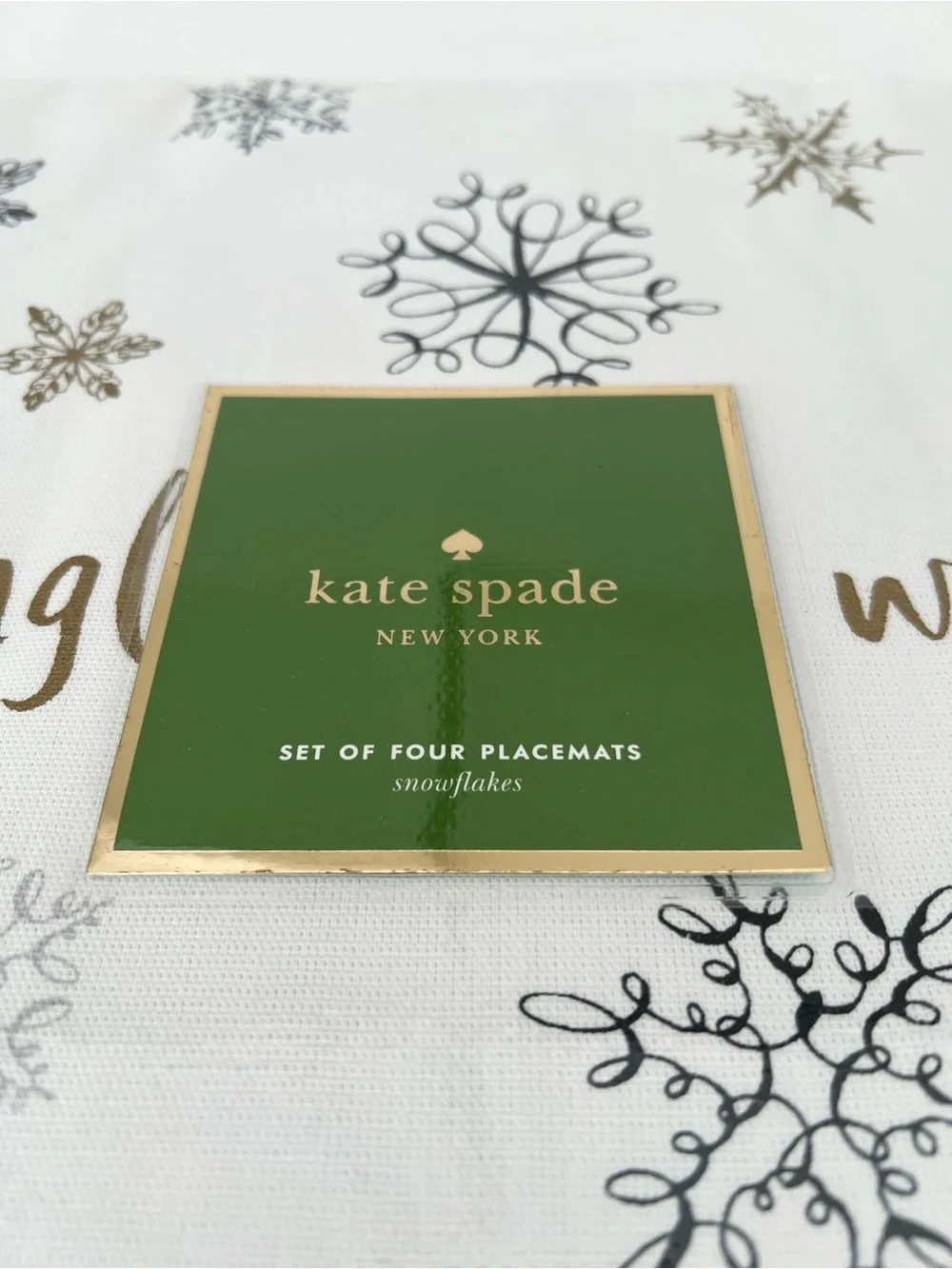 NWT kate spade White Placemats with Gold, Black & Silver Snowflakes (Set of 4)